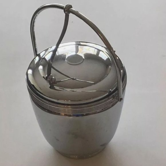 Vtg Krome Kraft Farber Bros Chrome Stainless Glass Insulated Ice Bucket Tong MCM - Picture 1 of 4